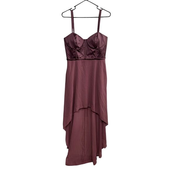 Romantic Glam Hi Low Dress DB Studio Satin Bodice Chianti Dark Feminine Size 12 - Picture 1 of 9